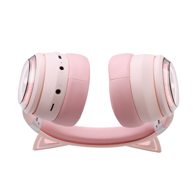 ISP LED Cat Ear Headphone Bluetooth 5.3 - Gaming Headset for PC PS5 Switch Xbox, 2.4G/Wireless/Wired, Attachable Gaming Microphone, Customizable Lighting and Effect. (800Mah)