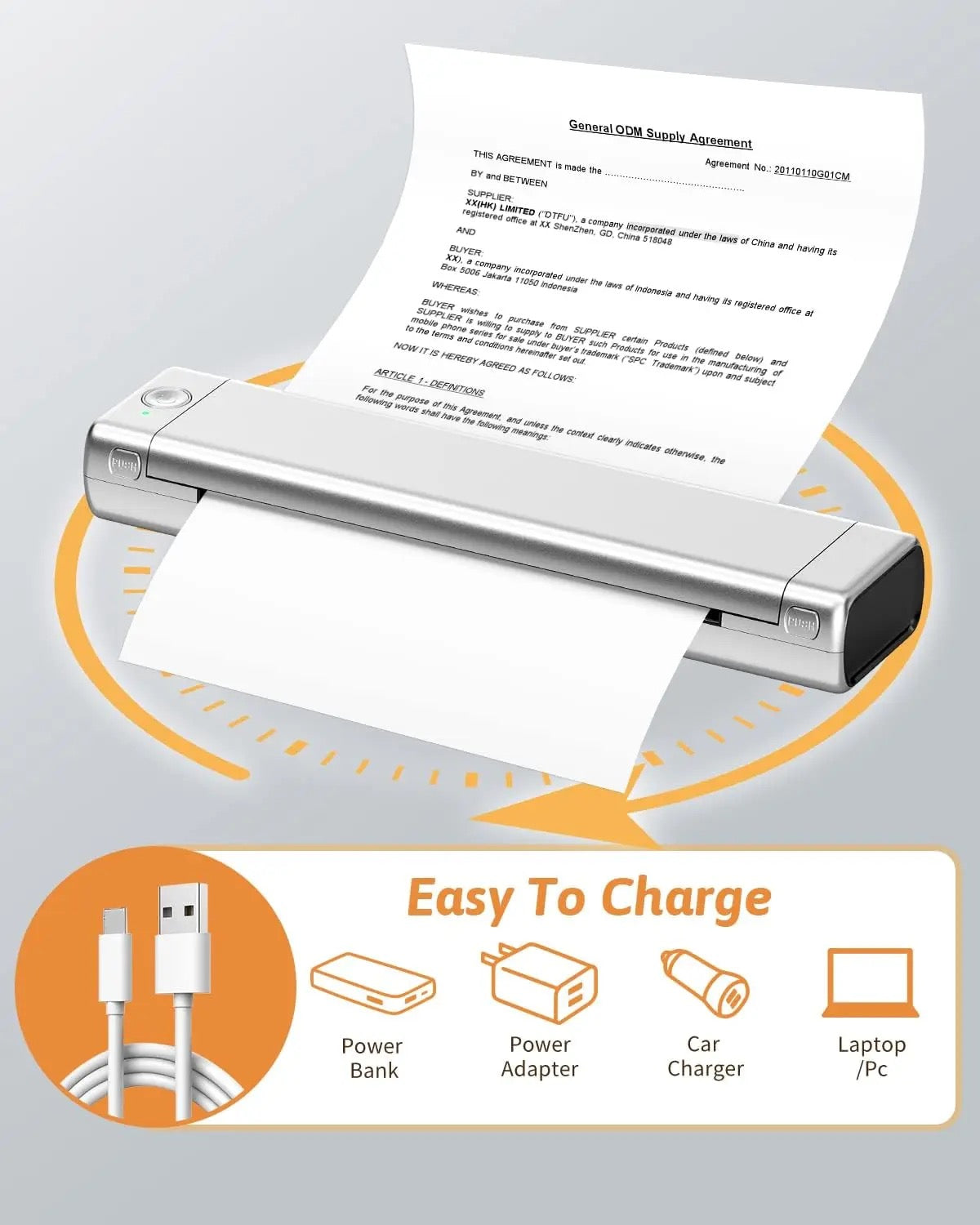 Portable Printer Wireless for Travel, Bluetooth Thermal Printer Support 8.5" X 11" US Letter &Legal, A4 & A5 Thermal Paper, Inkless Printer Compatible with iOS, Android & Laptop for Office,  Car & Home (2000 Mah)