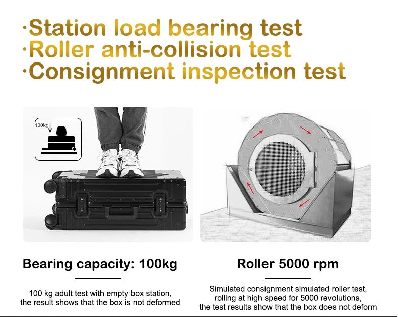 ISP anodised aluminium alloy, riveted high-gloss aluminium anti-crash corners. large 4 wheel aluminium suitcase provides enough room.