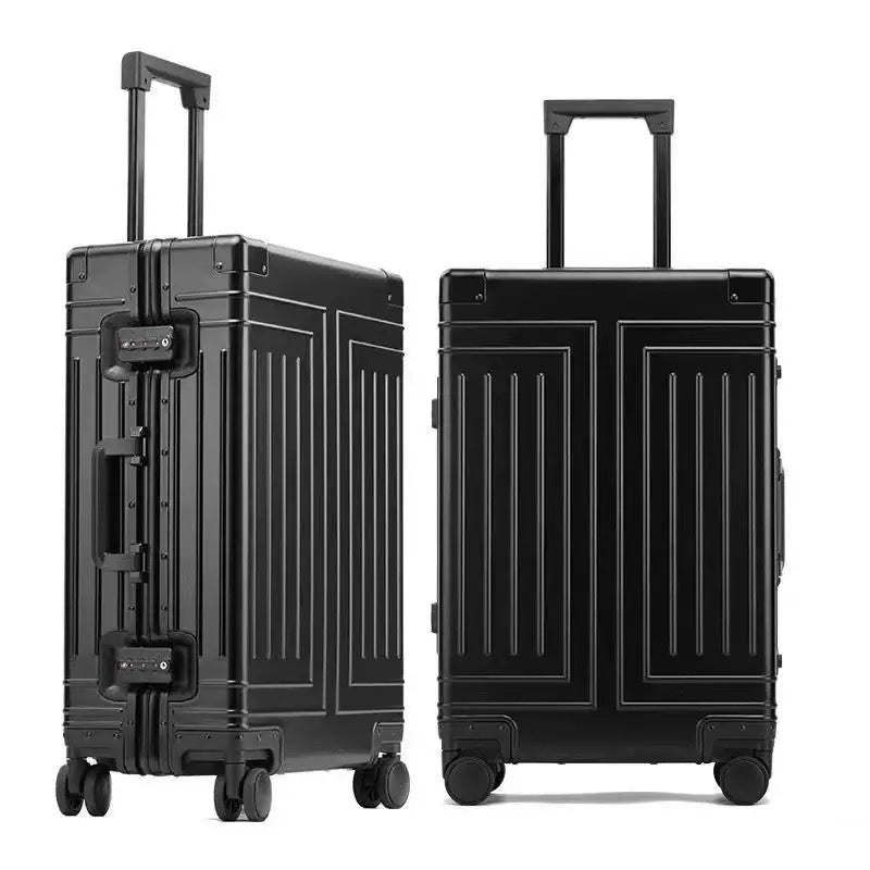 ISP anodised aluminium alloy, riveted high-gloss aluminium anti-crash corners. large 4 wheel aluminium suitcase provides enough room.