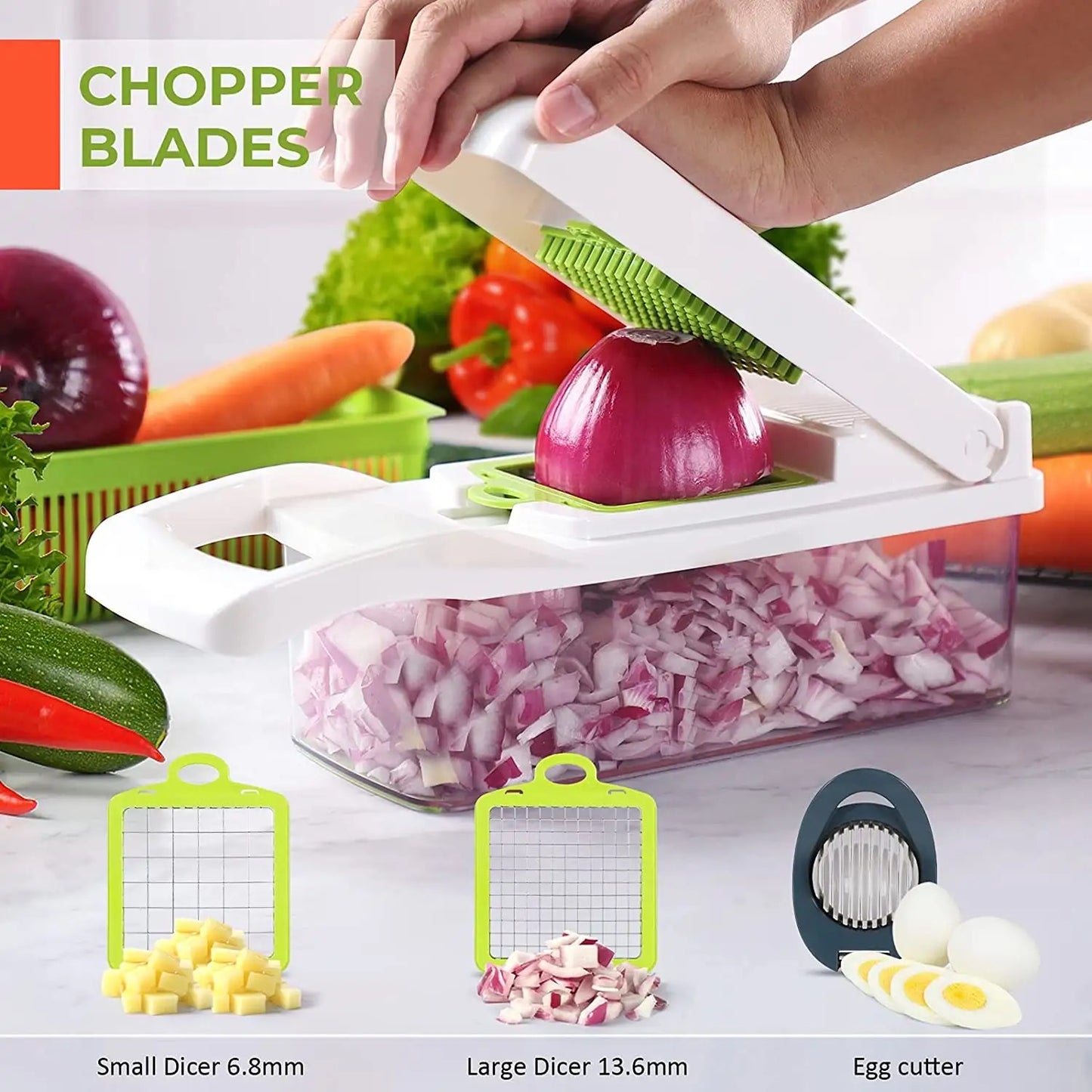 12-in-1 multifunctional slicer:Slicer, Multifunctional, Kitchen, Food preparation, Chopper, Cutter, Dicer, Grater, Julienne, Vegetable, Fruit, Salad