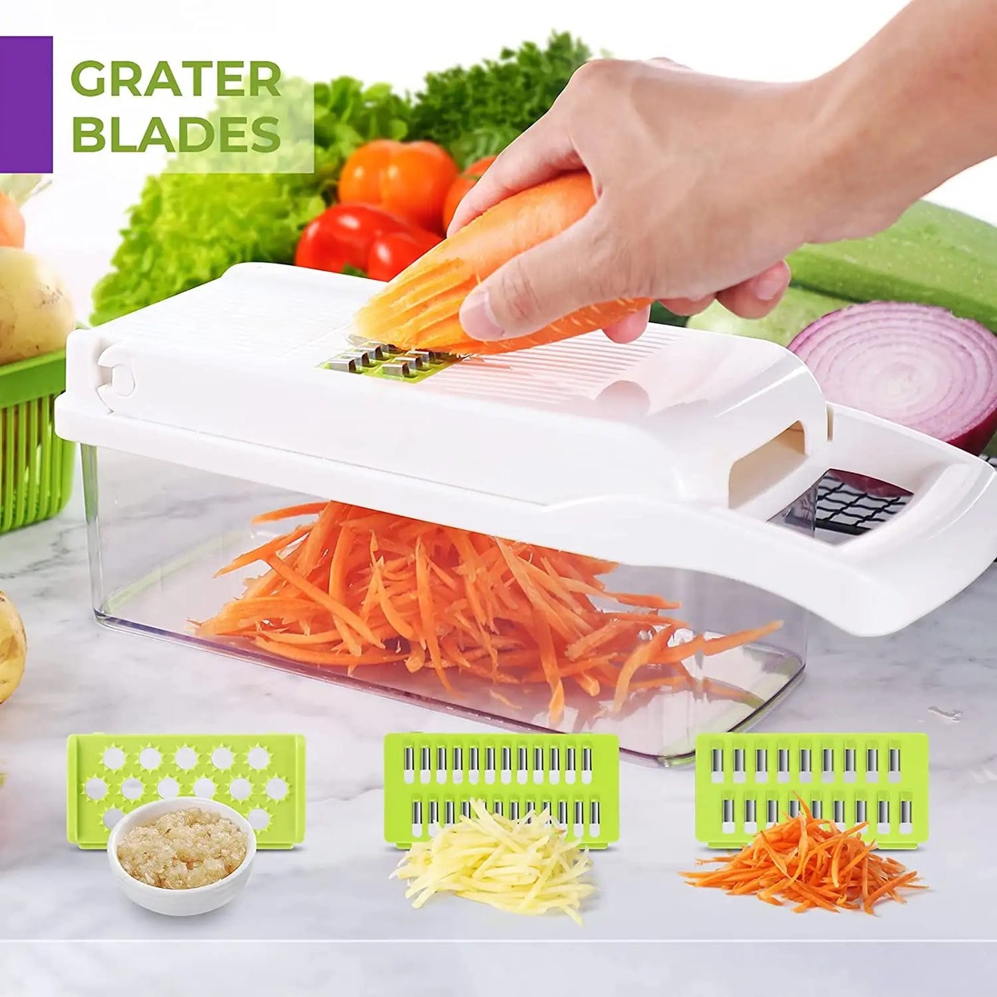 12-in-1 multifunctional slicer:Slicer, Multifunctional, Kitchen, Food preparation, Chopper, Cutter, Dicer, Grater, Julienne, Vegetable, Fruit, Salad