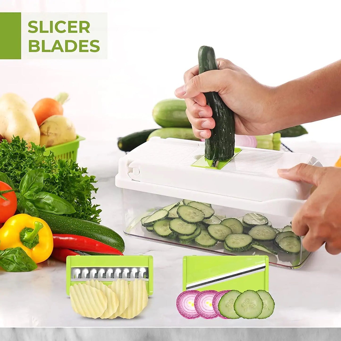 12-in-1 multifunctional slicer:Slicer, Multifunctional, Kitchen, Food preparation, Chopper, Cutter, Dicer, Grater, Julienne, Vegetable, Fruit, Salad