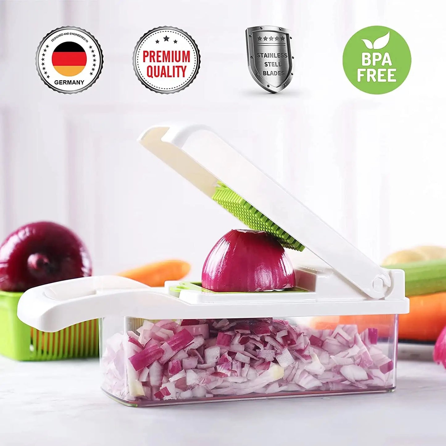 12-in-1 multifunctional slicer:Slicer, Multifunctional, Kitchen, Food preparation, Chopper, Cutter, Dicer, Grater, Julienne, Vegetable, Fruit, Salad