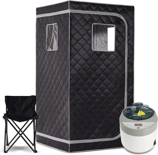 ISP Portable Steam Sauna, Full Size Personal Sauna for Home, One Person Relaxation, with 4L & 1600W Steam Generator, Remote Control, Timer, Portable Sauna Chair (33.85" x 33.85" x 65.74", Black
