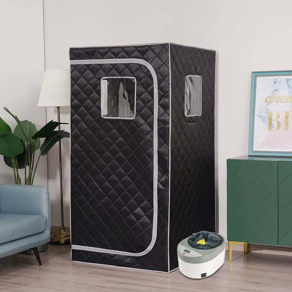 ISP Portable Steam Sauna, Full Size Personal Sauna for Home, One Person Relaxation, with 4L & 1600W Steam Generator, Remote Control, Timer, Portable Sauna Chair (33.85" x 33.85" x 65.74", Black