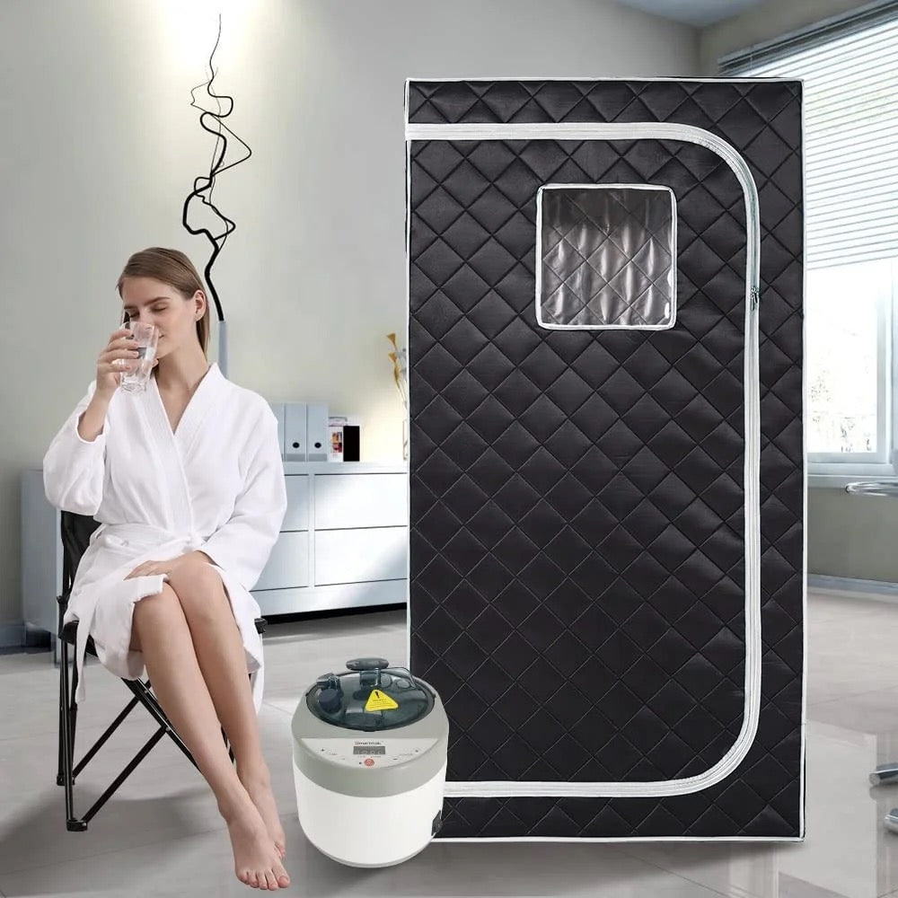 ISP Portable Steam Sauna, Full Size Personal Sauna for Home, One Person Relaxation, with 4L & 1600W Steam Generator, Remote Control, Timer, Portable Sauna Chair (33.85" x 33.85" x 65.74", Black