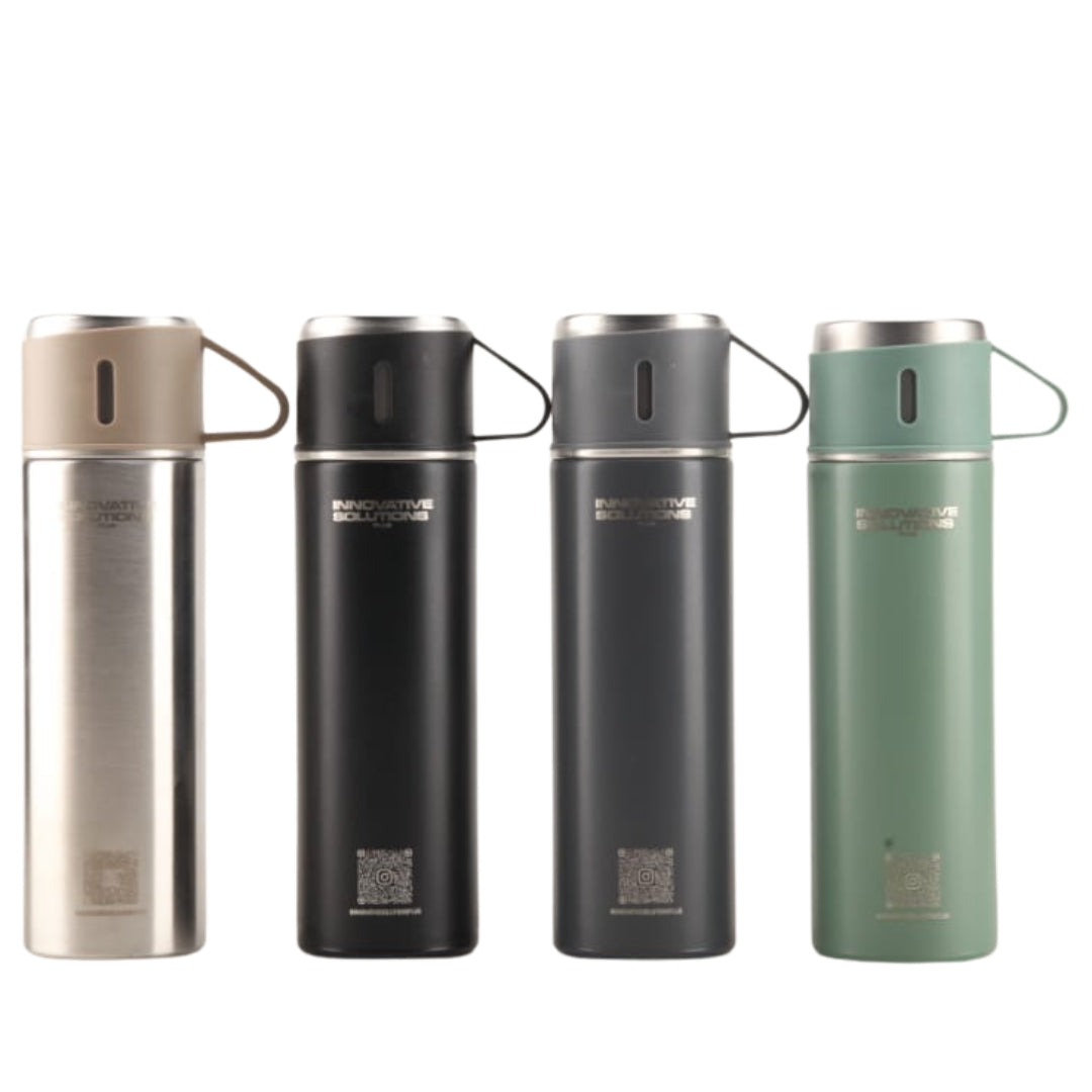 Eco friendly Stainless Steel 500ml/ 16.9oz infused 304 stainless steel vacuum thermos insulated water bottle 3 cups for Coffee, Hot Drink and Cold Drink Water Flask with Free Brush