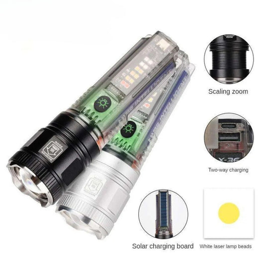 ISP Rechargeable Waterproof Solar Powered Flashlight Super Bright Tactical Patriot Torch Emergency Flashlights, Zoom & Emergency Light