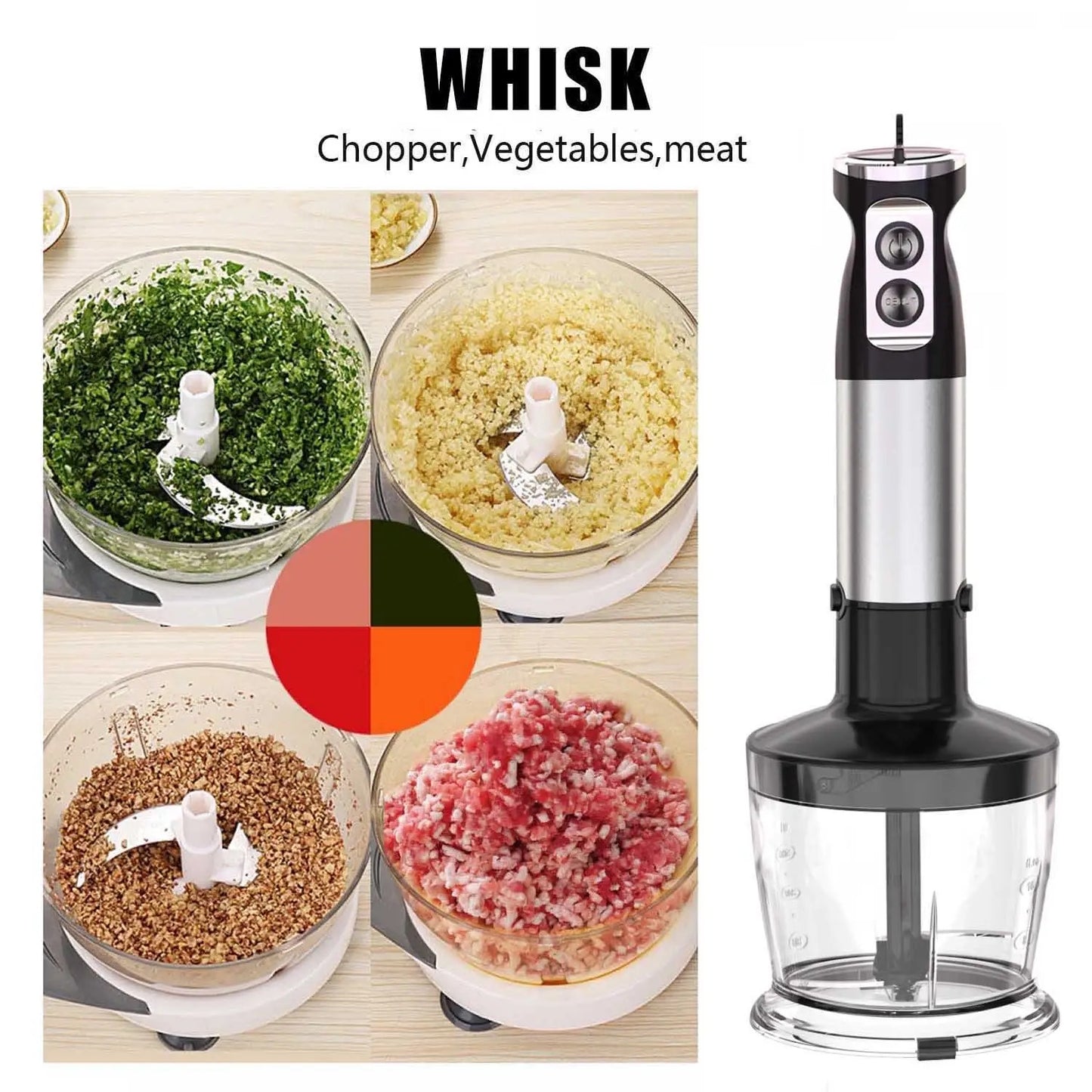 ISP 6-IN-1  Hand Blender, Immersion Smart Stick, Variable Speeds,Titanium Plated Blade, 1000W Mixing Beaker BPA-Free