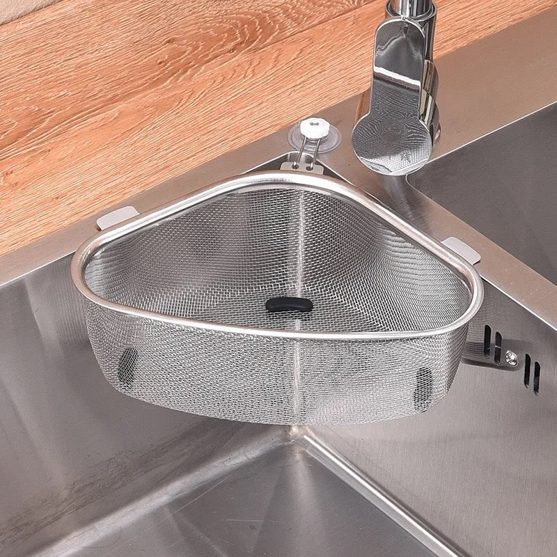 INNOVATIVE Stainless Steel Triangle Sink Drain Rack Corner Kitchen Sink Strainer Basket Sink Food Catcher Colander Basket Wire Mesh Strainer to Collect Food Scraps, Keeps the Scraps from Clogging Drain