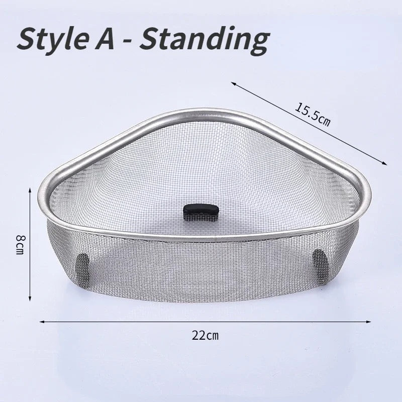 INNOVATIVE Stainless Steel Triangle Sink Drain Rack Corner Kitchen Sink Strainer Basket Sink Food Catcher Colander Basket Wire Mesh Strainer to Collect Food Scraps, Keeps the Scraps from Clogging Drain