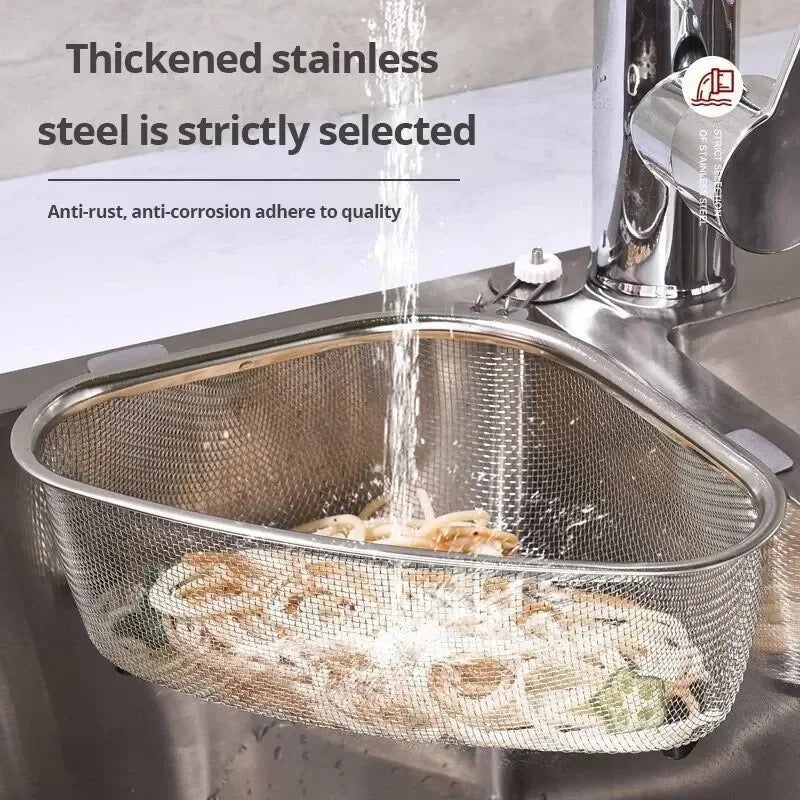 INNOVATIVE Stainless Steel Triangle Sink Drain Rack Corner Kitchen Sink Strainer Basket Sink Food Catcher Colander Basket Wire Mesh Strainer to Collect Food Scraps, Keeps the Scraps from Clogging Drain