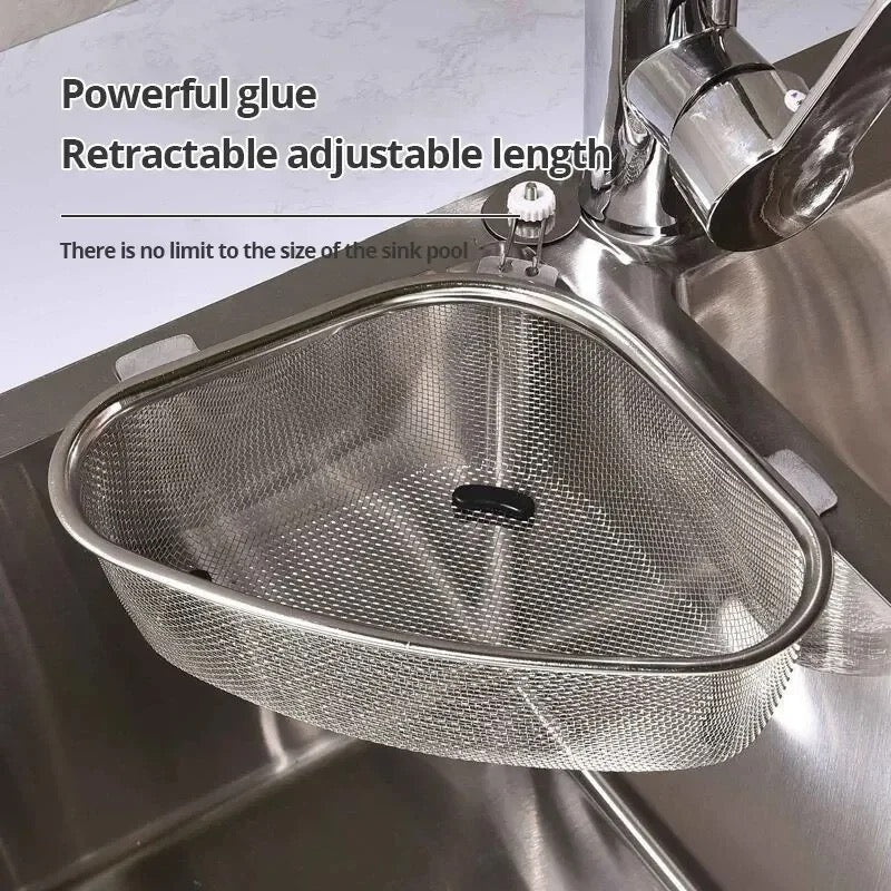 INNOVATIVE Stainless Steel Triangle Sink Drain Rack Corner Kitchen Sink Strainer Basket Sink Food Catcher Colander Basket Wire Mesh Strainer to Collect Food Scraps, Keeps the Scraps from Clogging Drain