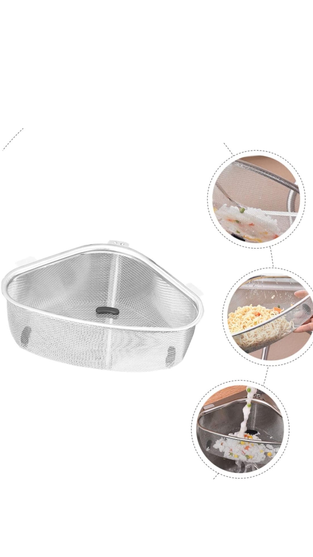 INNOVATIVE Stainless Steel Triangle Sink Drain Rack Corner Kitchen Sink Strainer Basket Sink Food Catcher Colander Basket Wire Mesh Strainer to Collect Food Scraps, Keeps the Scraps from Clogging Drain