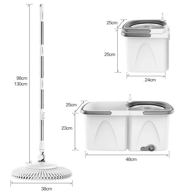 INNOVATIVE 360 Rotating Mop Bucket  Set Detachable Stainless Steel Extended Handle Spinning Mop Bucket System Microfiber Mop Refills for Floor Cleaning (4 microfibre heads)