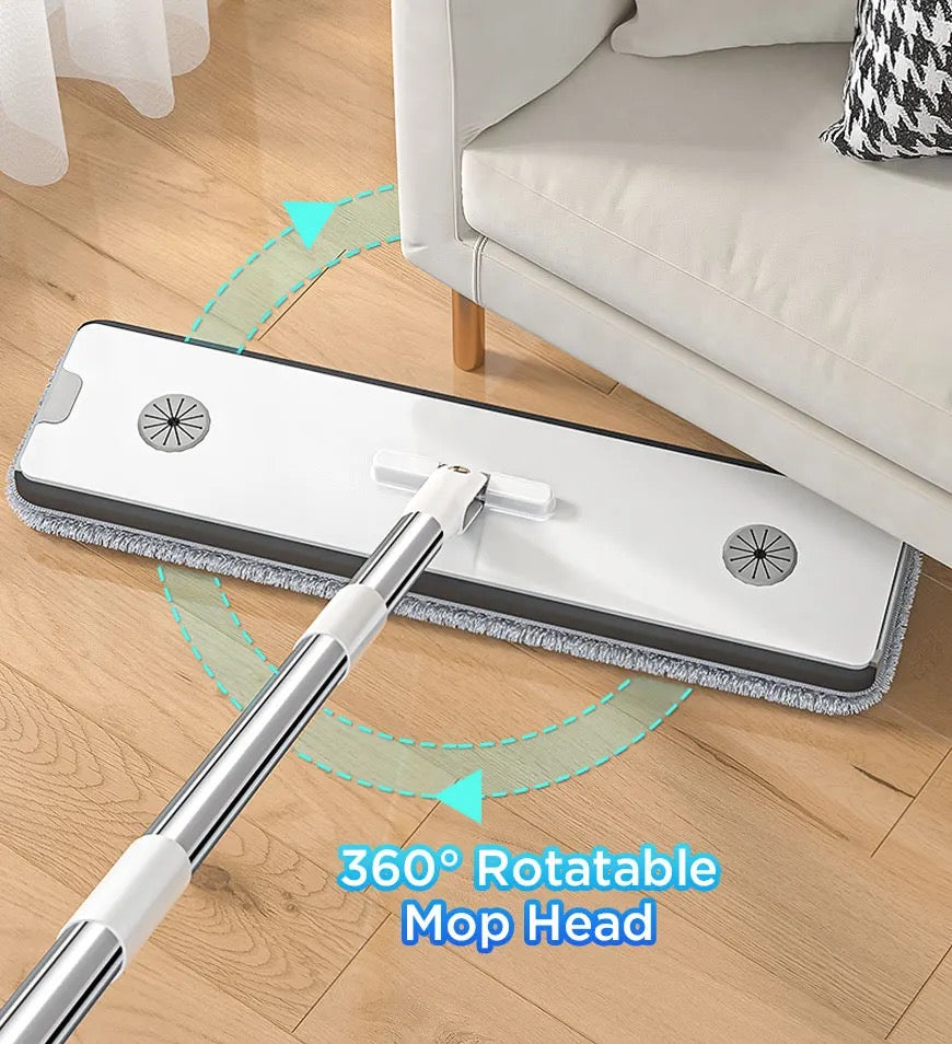 INNOVATIVE V1 Mop and Dual Water Separation Bucket Dry & Wet Wringer Set - Rotating Deep Clean Wide Mop with 5 Reusable Microfiber Pads - Hands-Free Floor Cleaning System - All Floor Types - White