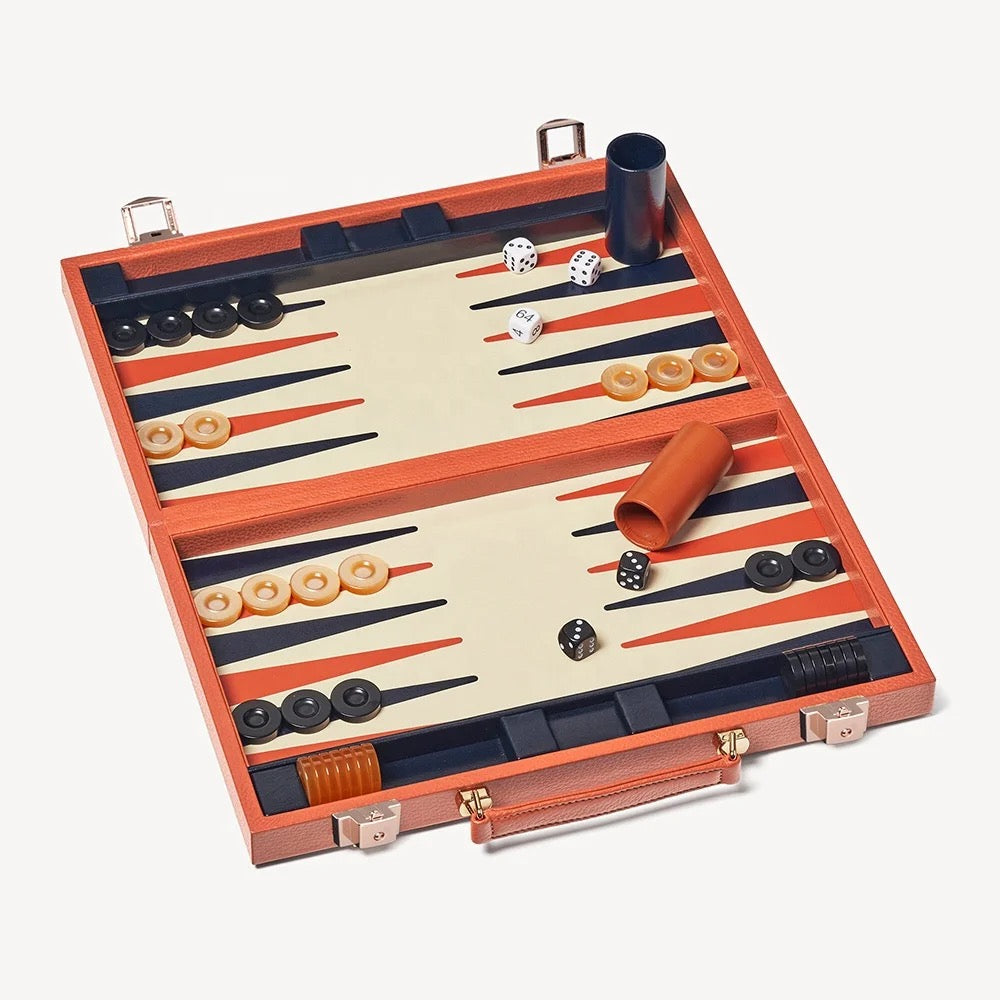 ISP 17” Leather Backgammon Set For Adults, Folding Classic Board Game, Best Strategy Game and Smart Game of Tactics .