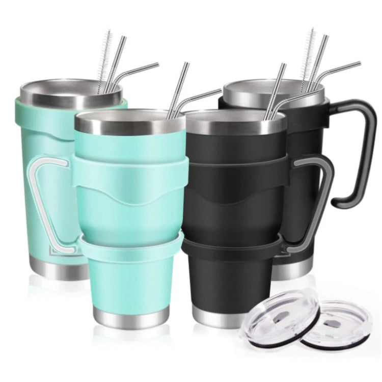 ISP Thermo 30 oz/887 ML Stainless Steel Vacuum Insulated Tumbler Cup w/ Removable Handle & Straw Coffee Ice Cup Double Wall Vacuum Coffee Cup Thermal Cups for Hot and Cold drinks, Suitable for Beach, Travel, Party, Office