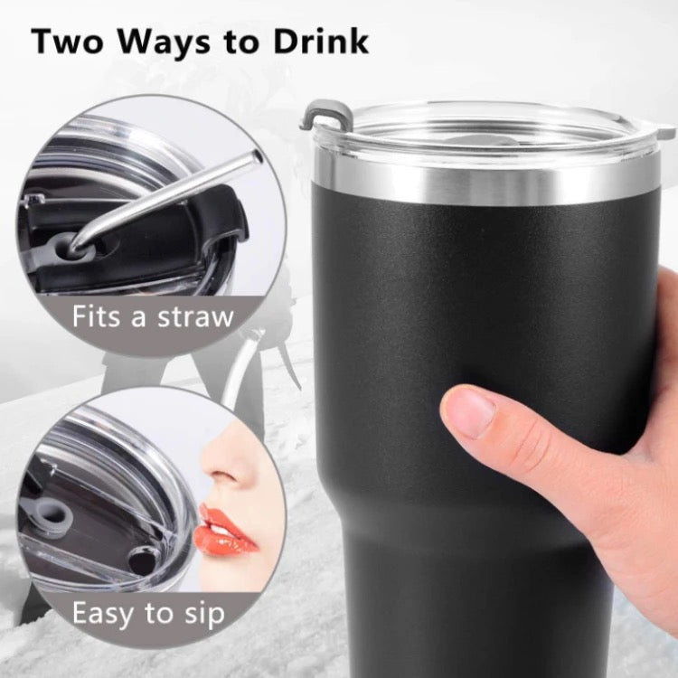 ISP Thermo 30 oz/887 ML Stainless Steel Vacuum Insulated Tumbler Cup w/ Removable Handle & Straw Coffee Ice Cup Double Wall Vacuum Coffee Cup Thermal Cups for Hot and Cold drinks, Suitable for Beach, Travel, Party, Office