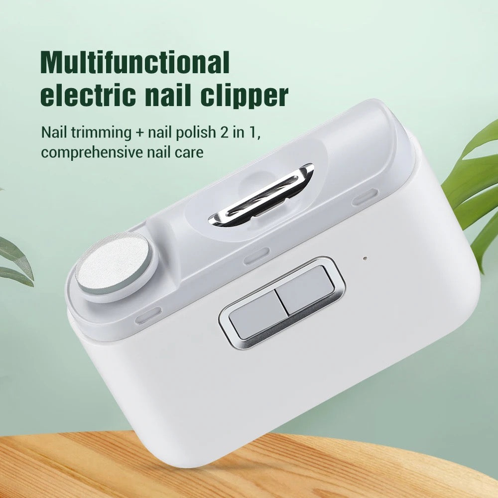 INNOVATIVE Electric Automatic Nail Clipper with Light & 2 Speeds, Fingernail Cutter and File 3 in 1 Design, Nail Scraps Storage, USB Rechargeable Safety Fingernail Trimmer for Baby, Kids, Seniors and Adult-(White)