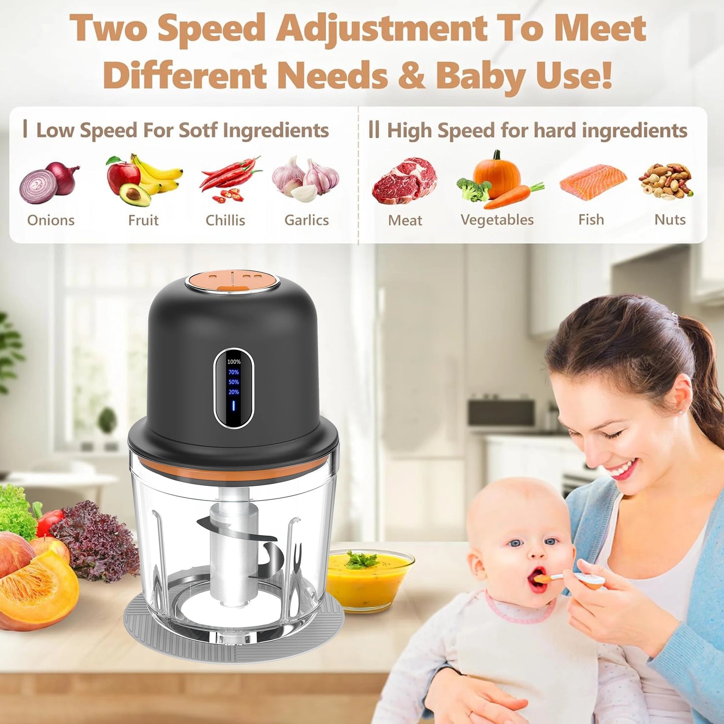 ISP Cordless Food Processor Electric, 600ML Small Electric Food Chopper Glass Bowl For Meat , Vegetables , Onions Garlic, Meat Chopper Dicing Blender