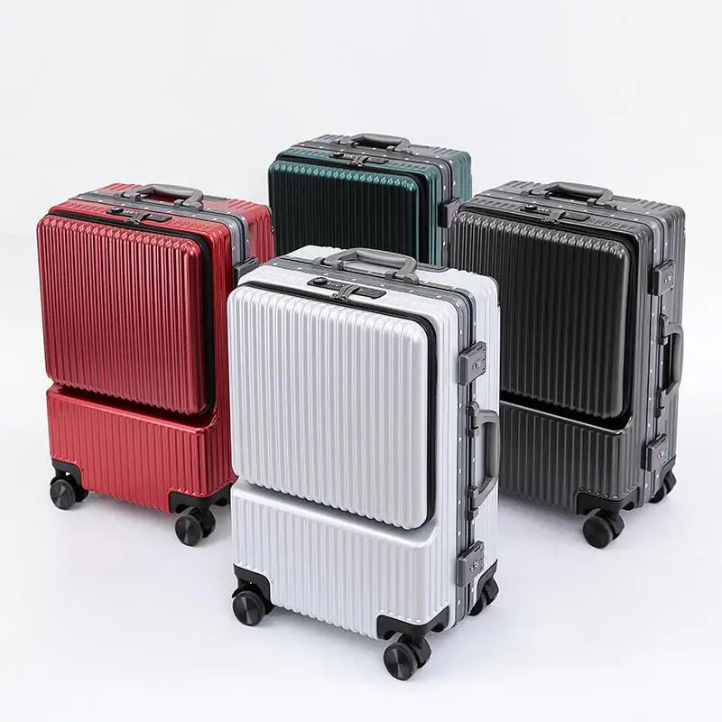 ISP Aluminium Front Pocket Trunk Luggage Large Suitcase 20-30 Inch Luggage with Spinner Wheels, Anodised Aluminium Textured Checked Large Luggage, Lightweight Hard Case PC with TSA Lock