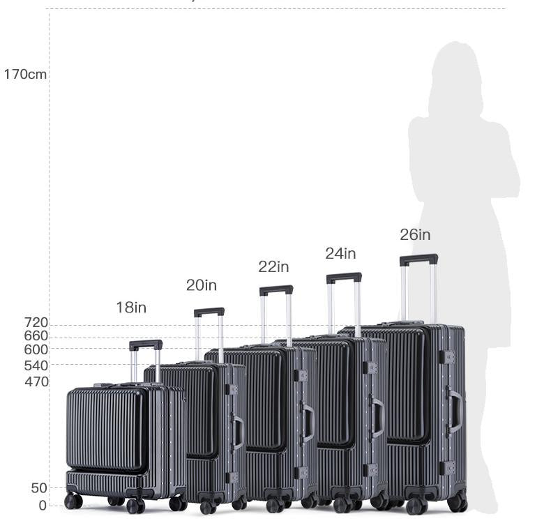 ISP Aluminium Front Pocket Trunk Luggage Large Suitcase 20-30 Inch Luggage with Spinner Wheels, Anodised Aluminium Textured Checked Large Luggage, Lightweight Hard Case PC with TSA Lock