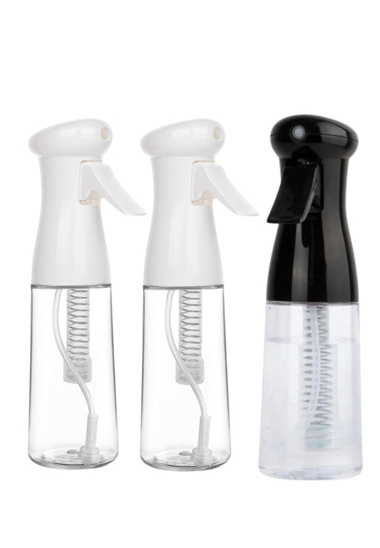 INNOVATIVE Hair, Chemical, Water Spray Bottle - Premium Spring Continuous Water Mister For Hairstyling, Gym, Cleaning, Plants, Misting & Skin Care (10 Ounce/300ml 1 Black / White 2 Packs) 3pcs