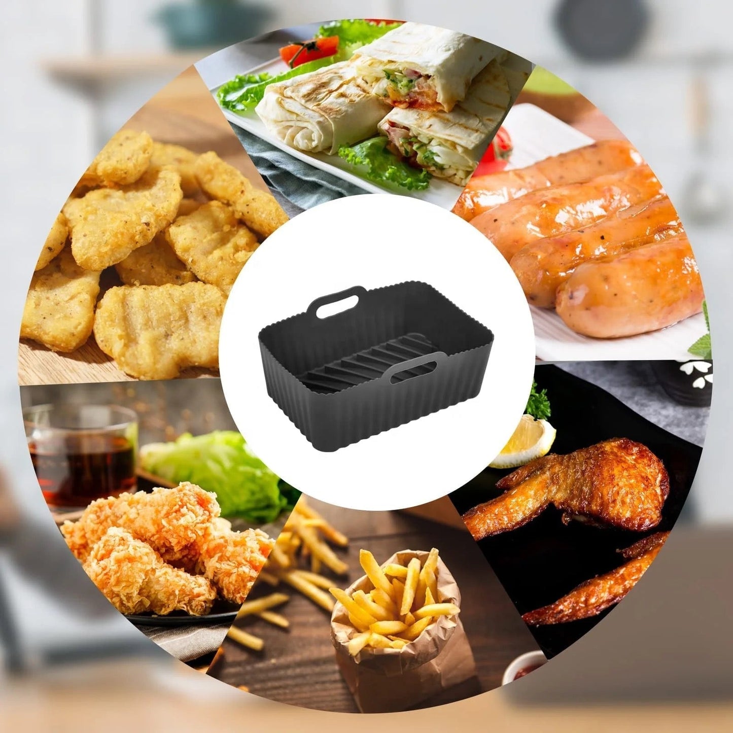 INNOVATIVE Silicone Air Fryer Accessories for 5-9QT Dual Air fryers & Ninja Rectangular Airfryer. Includes Liners, Gloves, Rack, Paper, Tong, Brush - Oven, Microwave Safe, Enhance Your Cooking Experience (9pcs)