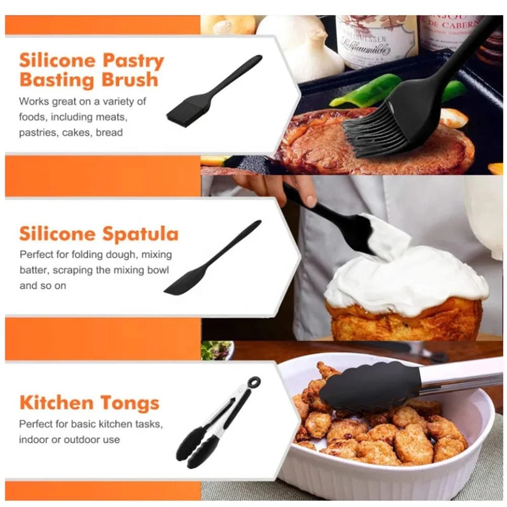 INNOVATIVE Silicone Air Fryer Accessories for 5-9QT Dual Air fryers & Ninja Rectangular Airfryer. Includes Liners, Gloves, Rack, Paper, Tong, Brush - Oven, Microwave Safe, Enhance Your Cooking Experience (9pcs)