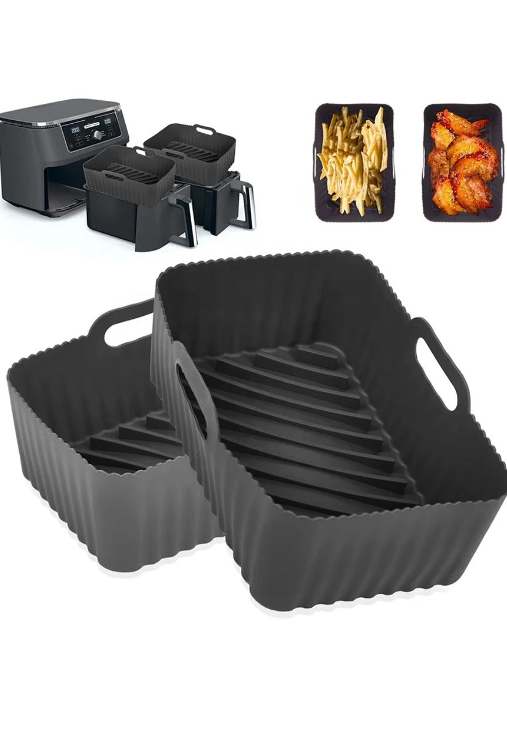 INNOVATIVE Silicone Air Fryer Accessories for 5-9QT Dual Air fryers & Ninja Rectangular Airfryer. Includes Liners, Gloves, Rack, Paper, Tong, Brush - Oven, Microwave Safe, Enhance Your Cooking Experience (9pcs)