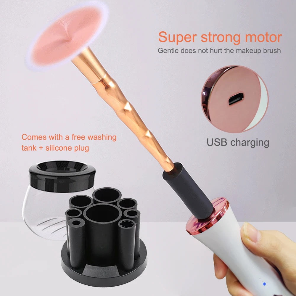 ISP Makeup Brush Cleaner and Dryer Machine Deep Clean Make up Brush Cleaners Tools with 8 Elastic Rubber Connectors Fits almost all Cosmetic  Brushes (black)