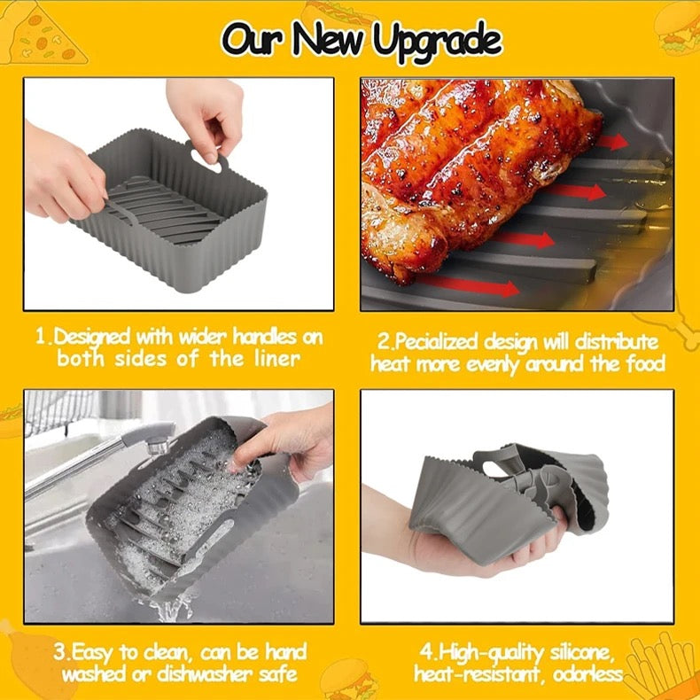 INNOVATIVE Silicone Air Fryer Accessories for 5-9QT Dual Air fryers & Ninja Rectangular Airfryer. Includes Liners, Gloves, Rack, Paper, Tong, Brush - Oven, Microwave Safe, Enhance Your Cooking Experience (9pcs)