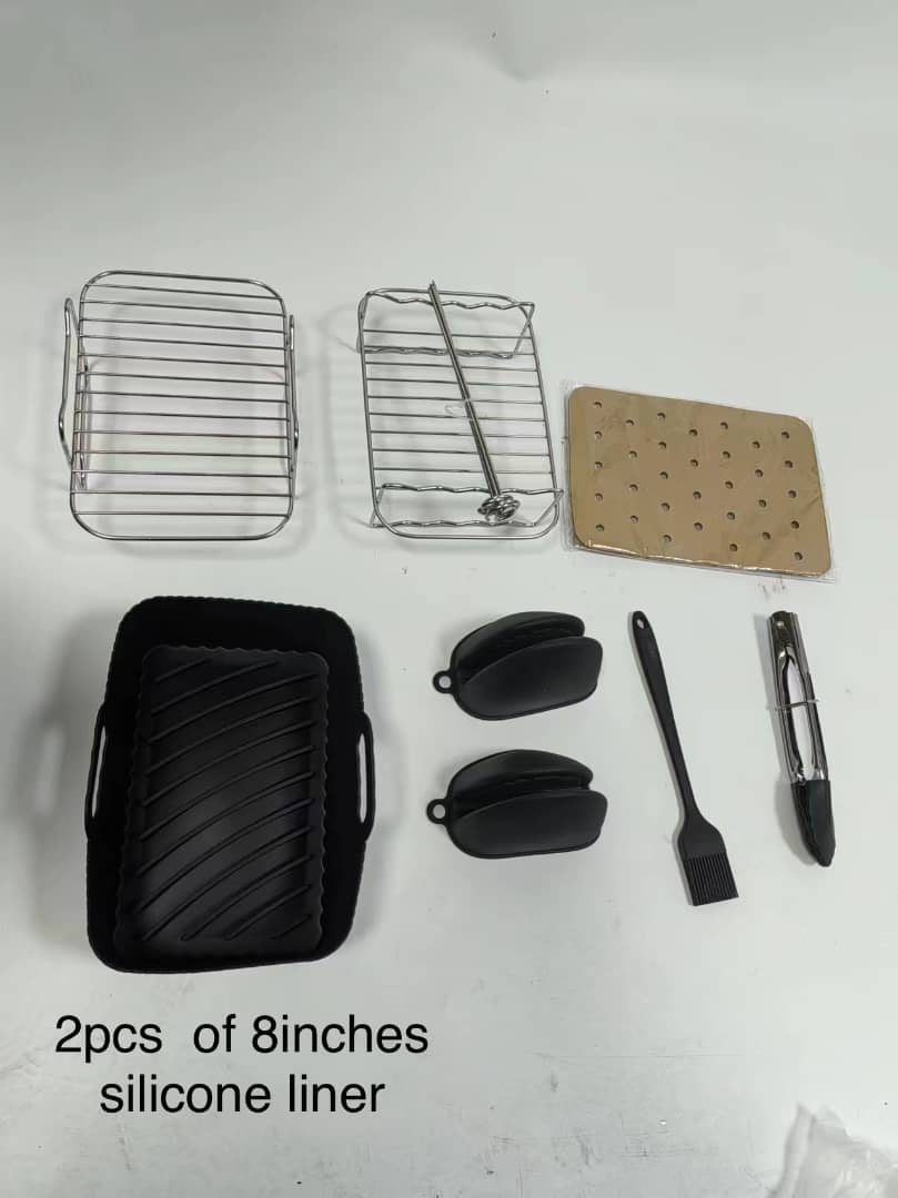 INNOVATIVE Silicone Air Fryer Accessories for 5-9QT Dual Air fryers & Ninja Rectangular Airfryer. Includes Liners, Gloves, Rack, Paper, Tong, Brush - Oven, Microwave Safe, Enhance Your Cooking Experience (9pcs)