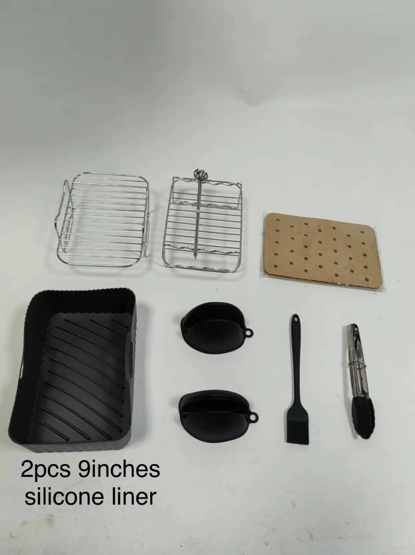 INNOVATIVE Silicone Air Fryer Accessories for 5-9QT Dual Air fryers & Ninja Rectangular Airfryer. Includes Liners, Gloves, Rack, Paper, Tong, Brush - Oven, Microwave Safe, Enhance Your Cooking Experience (9pcs)