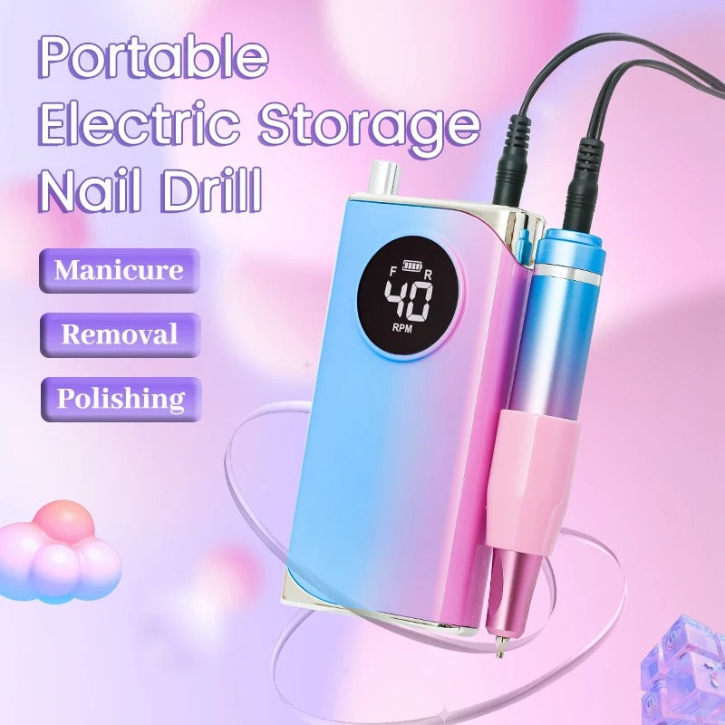 ISP 30 Watt Portable Professional LCD Nail Drill 40000RPM, Rechargeable Electric Nail File Machine EFile For Acrylic Nails Gel Polishing Removing Cordless  EFile Kit with Bit Kit for Manicure,Salon & Home