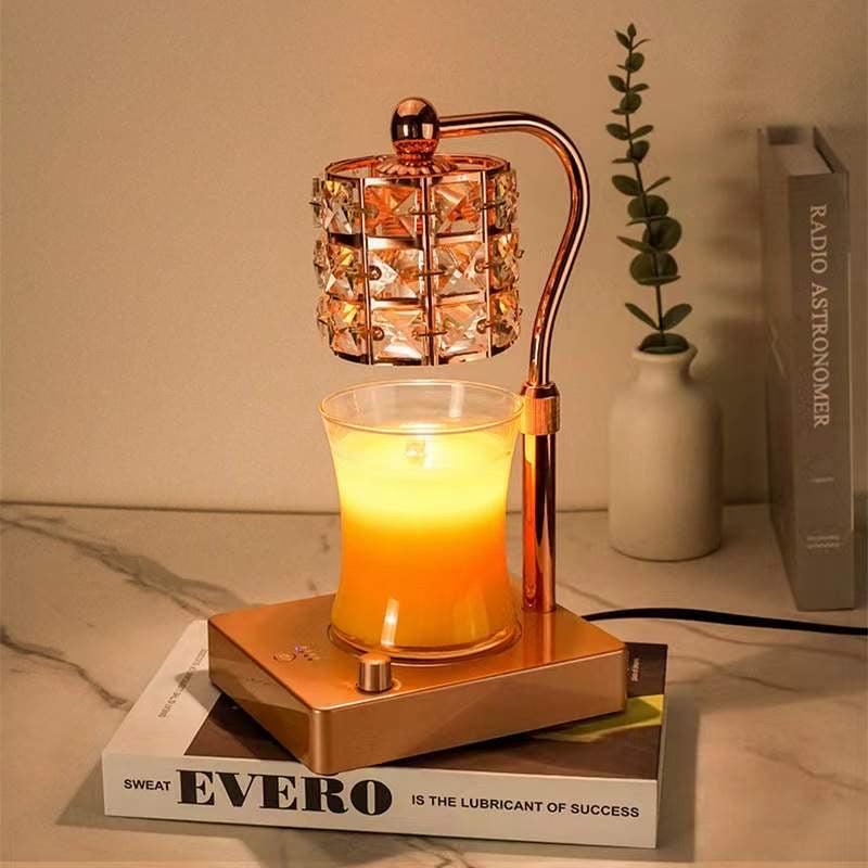 Calm Candles Essential - Candle Warmer Lamp with Timer, Dimmable Electric Candle Warmer with 4 Light Bulbs, Handmade Crystal Candle Lamp, Wax Melt Warmer with Marble, Home Decor, Valentine's Day Gift - RoseGold