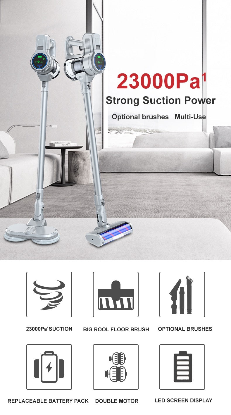 ISP V8- Cordless Vacuum Cleaner, 300W/23000Pa 7-in-1 Bagless with Self-Standing, Max 55 Mins Runtime, Vacuum Cleaner for Home with LED Screen, Upgraded Anti Hair Roller Floor Brush for Carpet/Pet Hair/Hardwood Floor (2200mah)