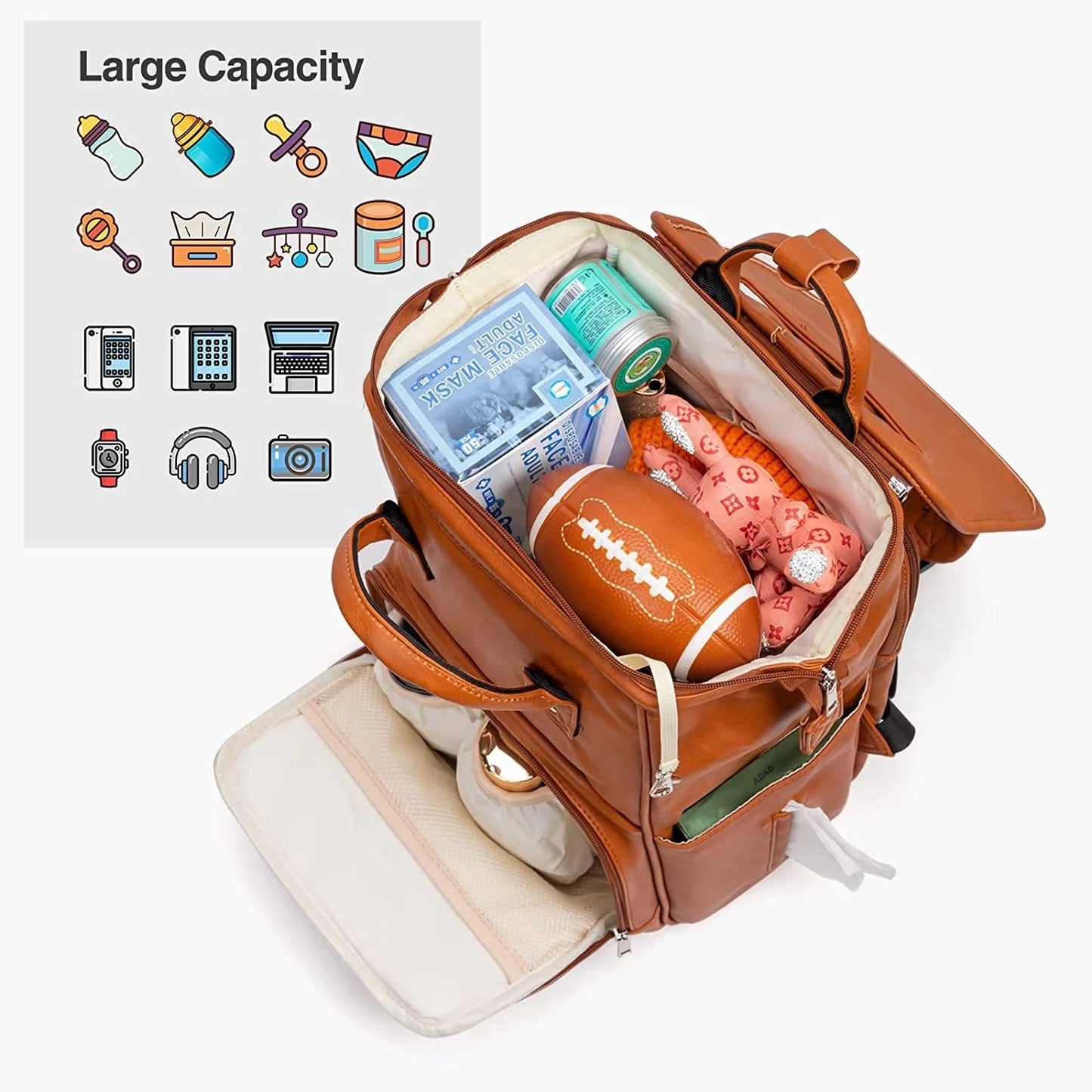 ISP  Vegan Leather Diaper Bag Backpack  Unisex, with Changing Station: Baby Toddler Bags for Girls Boys Women Large Big Travel Backpack Pañaleras Modernas Para Bebe Niña Newborn Essentials Mom Must Haves Baby Registry