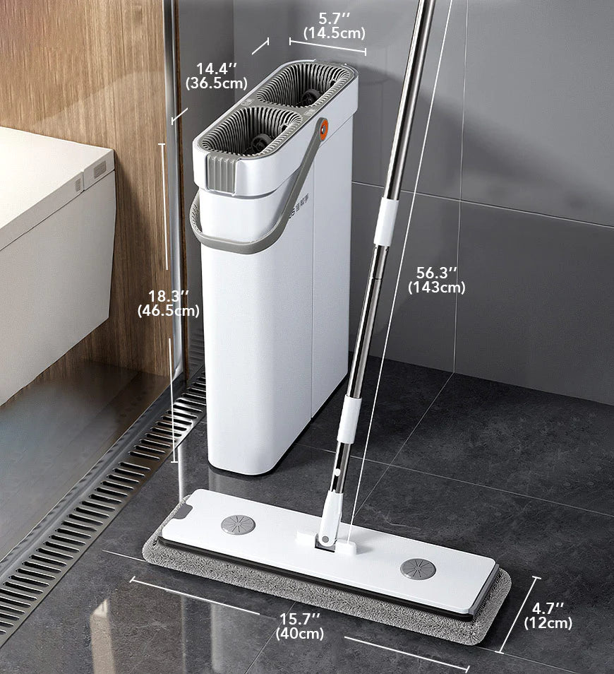 INNOVATIVE V1 Mop and Dual Water Separation Bucket Dry & Wet Wringer Set - Rotating Deep Clean Wide Mop with 5 Reusable Microfiber Pads - Hands-Free Floor Cleaning System - All Floor Types - White