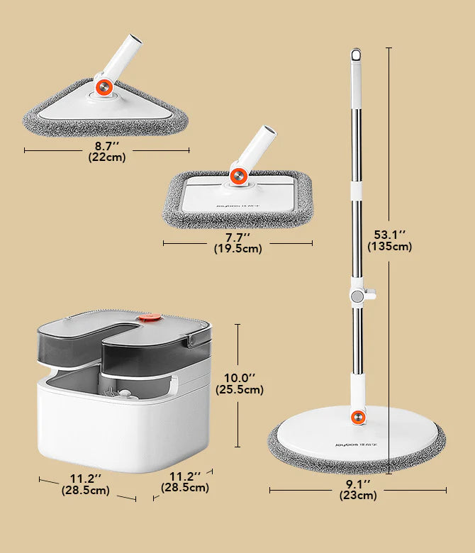 INNOVATIVE V2 360° Spin Round, Triangle , Square Mop and Bucket with 6 microfiber Replaceable Mop Pads with Self Separation Dirty and Clean Water System, Self Wringing  Rotating Mop-Head for Hardwood Tile Marble Floors