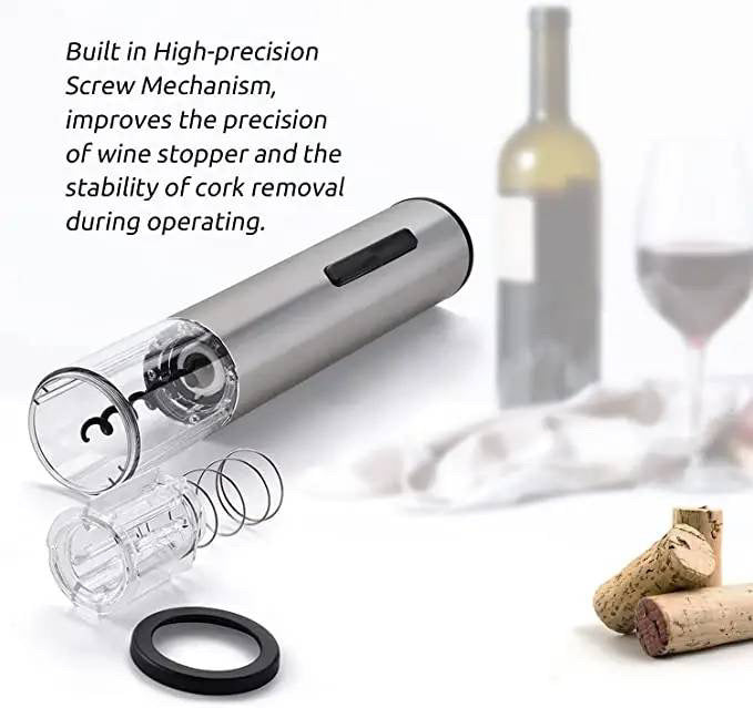 ISP Electric Wine Opener, Automatic Electric Wine Bottle Corkscrew Opener with Foil Cutter, Rechargeable (Stainless Steel)