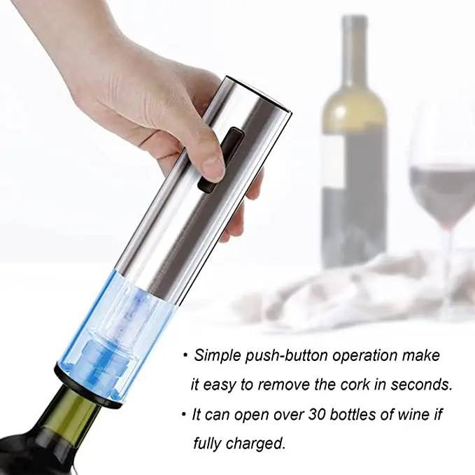 ISP Electric Wine Opener, Automatic Electric Wine Bottle Corkscrew Opener with Foil Cutter, Rechargeable (Stainless Steel)