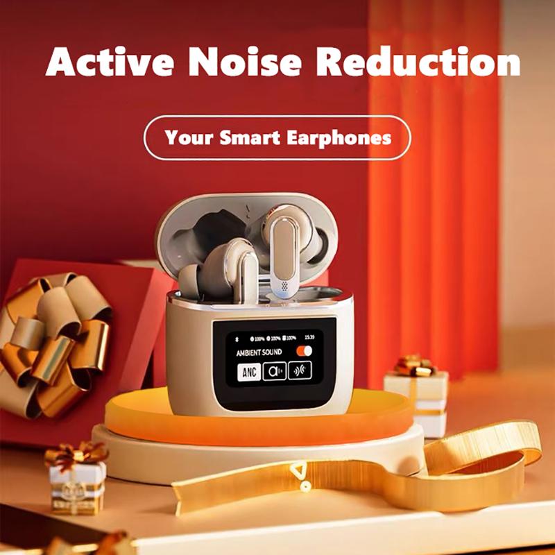 INNOVATIVE V8 by ISP Adaptive Active Noise Cancelling Wireless Earbuds, Reduce Noise by Up To 98%, Ultra Long 32H Playtime, Hi-Res Sound, Comfortable fit, LED Smart Touch Screen, 6 microphones for calls, IPX5, ENC,Compatible for All Devices