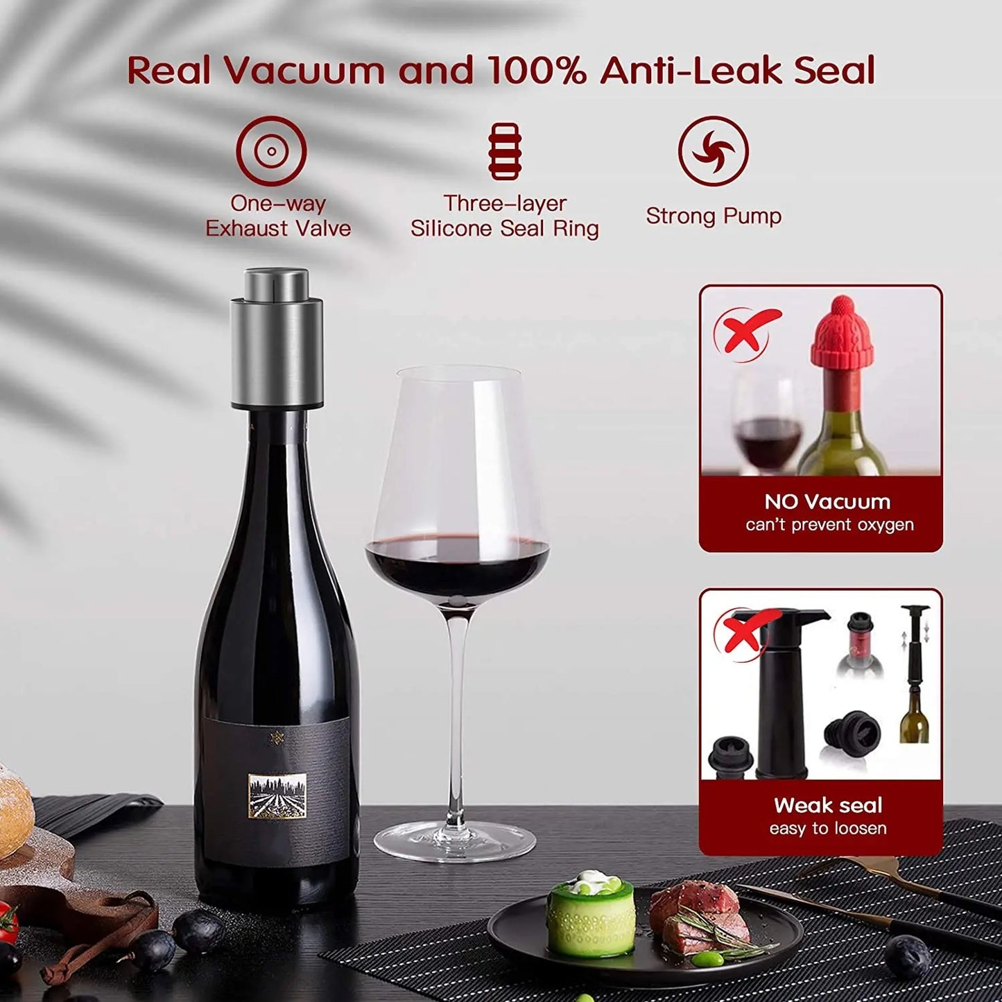 INNOVATIVE Wine Bottle Stopper, Reusable Wine Stoppers, Vacuum Wine Preserver with Time Scale Record, Wine Savers Vacuum Pump Corks Keep Wine Really Fresh, Best Gift Accessories.