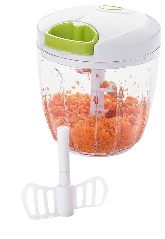 Innovative Manual Food Chopper Pull String Chopper Hand Pull Garlic Chopper, Whisk and Smoothie Blender, 900ml BPA Free (White)