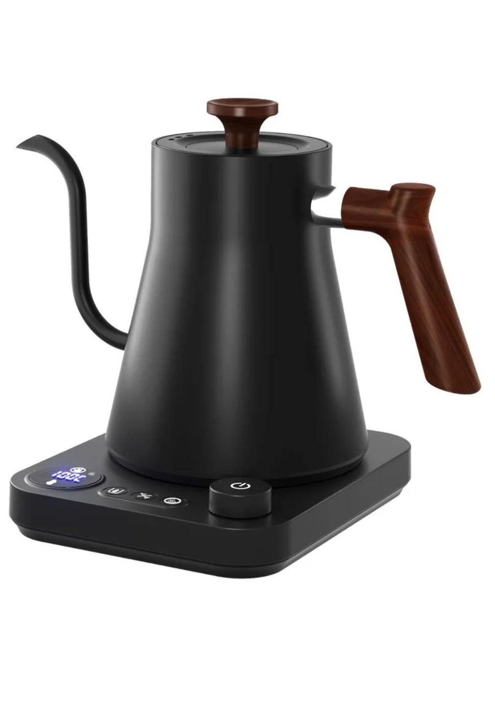 INNOVATIVE Pro Studio Electric Gooseneck Kettle - Pour-Over Coffee and Tea Pot, Stainless Steel, Quick Heating, Matte Black Ultra-precise Temperature Control Knob with Walnut Wood and Dial Handle ±1℉ Temperature Control, 33oz/1 Litre