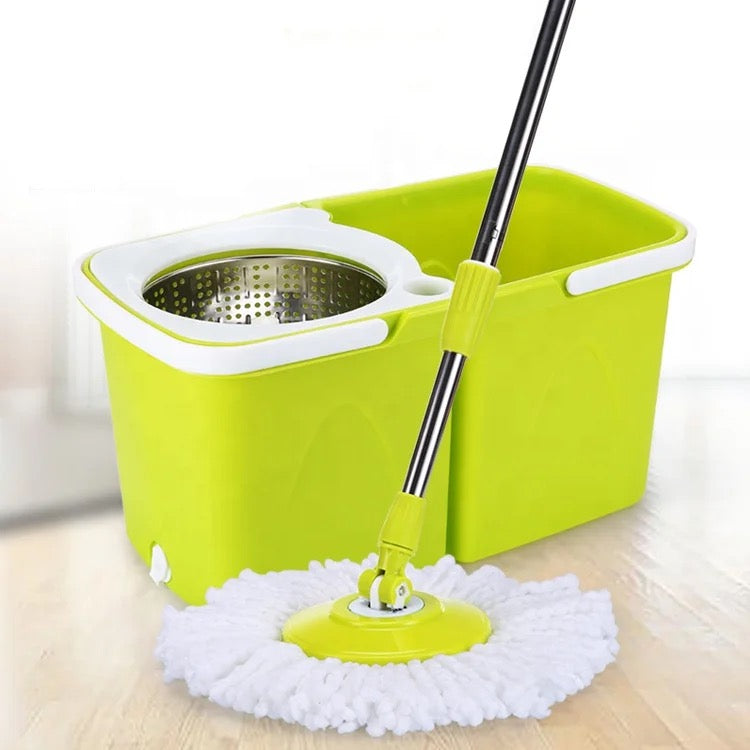 INNOVATIVE 360 Rotating Mop Bucket  Set Detachable Stainless Steel Extended Handle Spinning Mop Bucket System Microfiber Mop Refills for Floor Cleaning (4 microfibre heads)