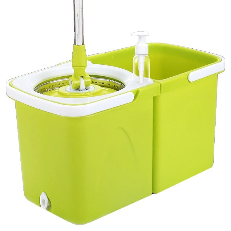 INNOVATIVE 360 Rotating Mop Bucket  Set Detachable Stainless Steel Extended Handle Spinning Mop Bucket System Microfiber Mop Refills for Floor Cleaning (4 microfibre heads)